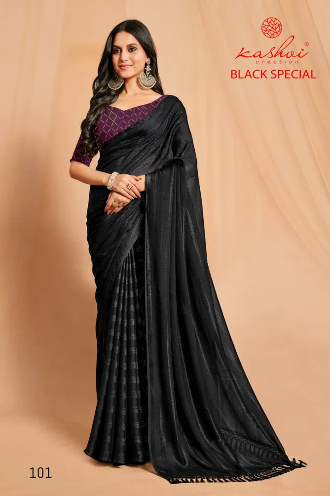 Black Special By Kashvi Rimzim Party Wear Sarees Wholesale In India